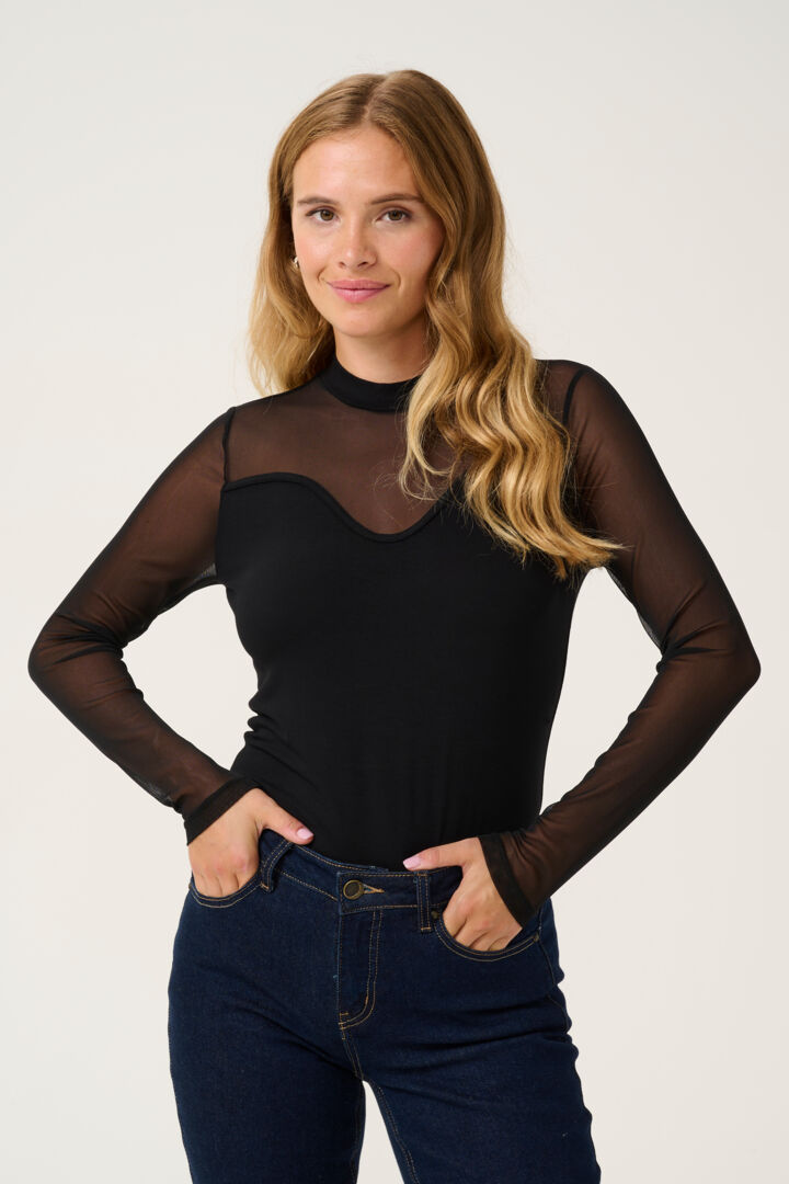 GRACE MESH BLOUSE - BLACK