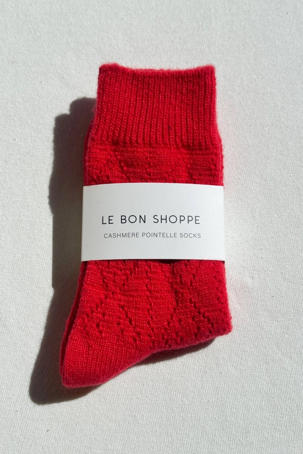 LE BON SHOPPE CASHMERE POINTELLE SOCKS - RED