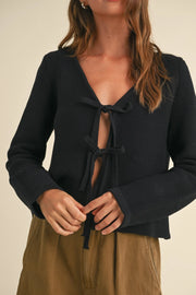 RENE TIE CARDIGAN - BLACK