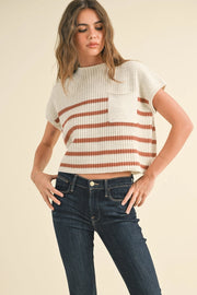 MARIANNA MOCKNECK KNIT TOP - WHITE + CLAY