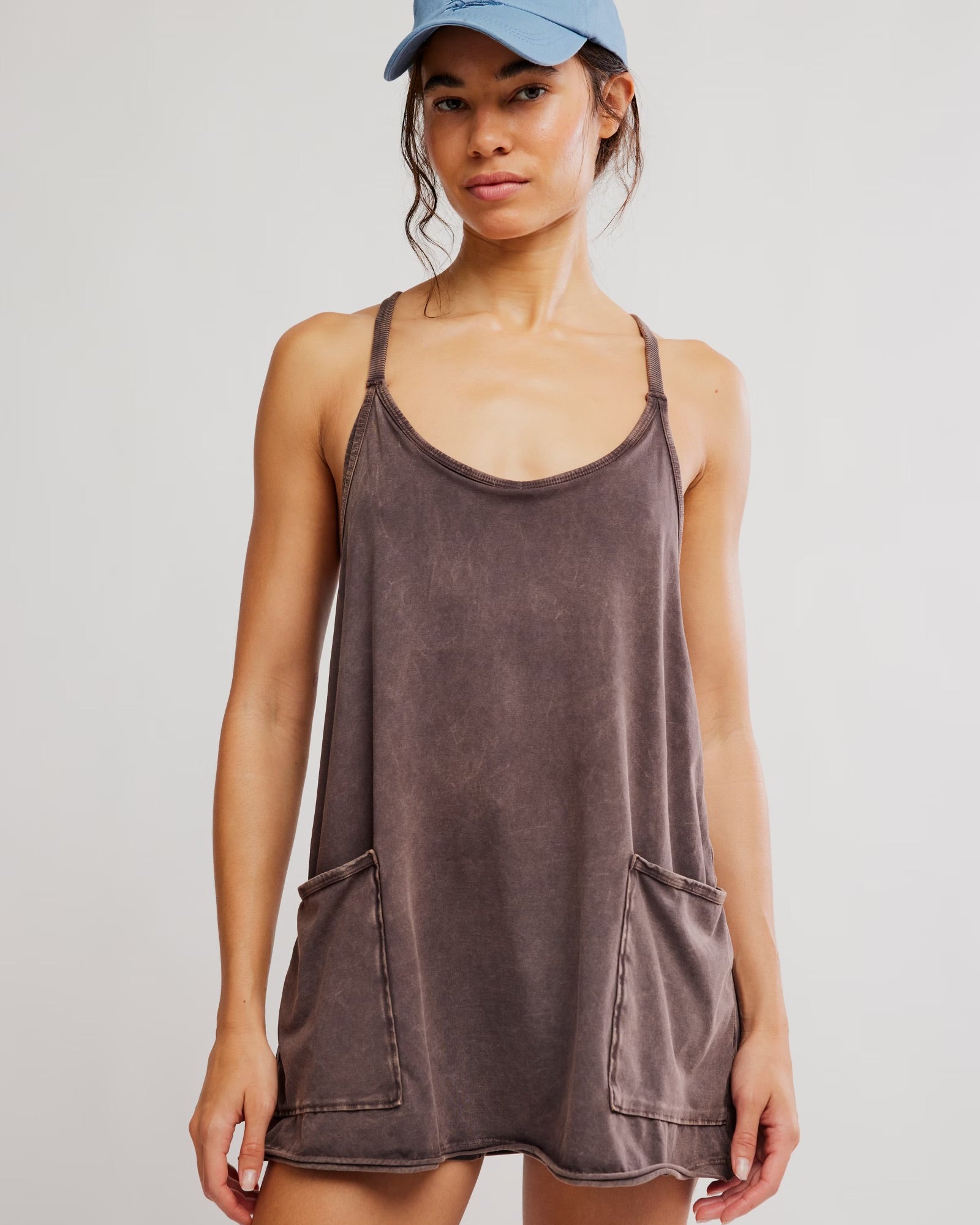 FREE PEOPLE HOT SHOT MINI DRESS - CHOCOLATE
