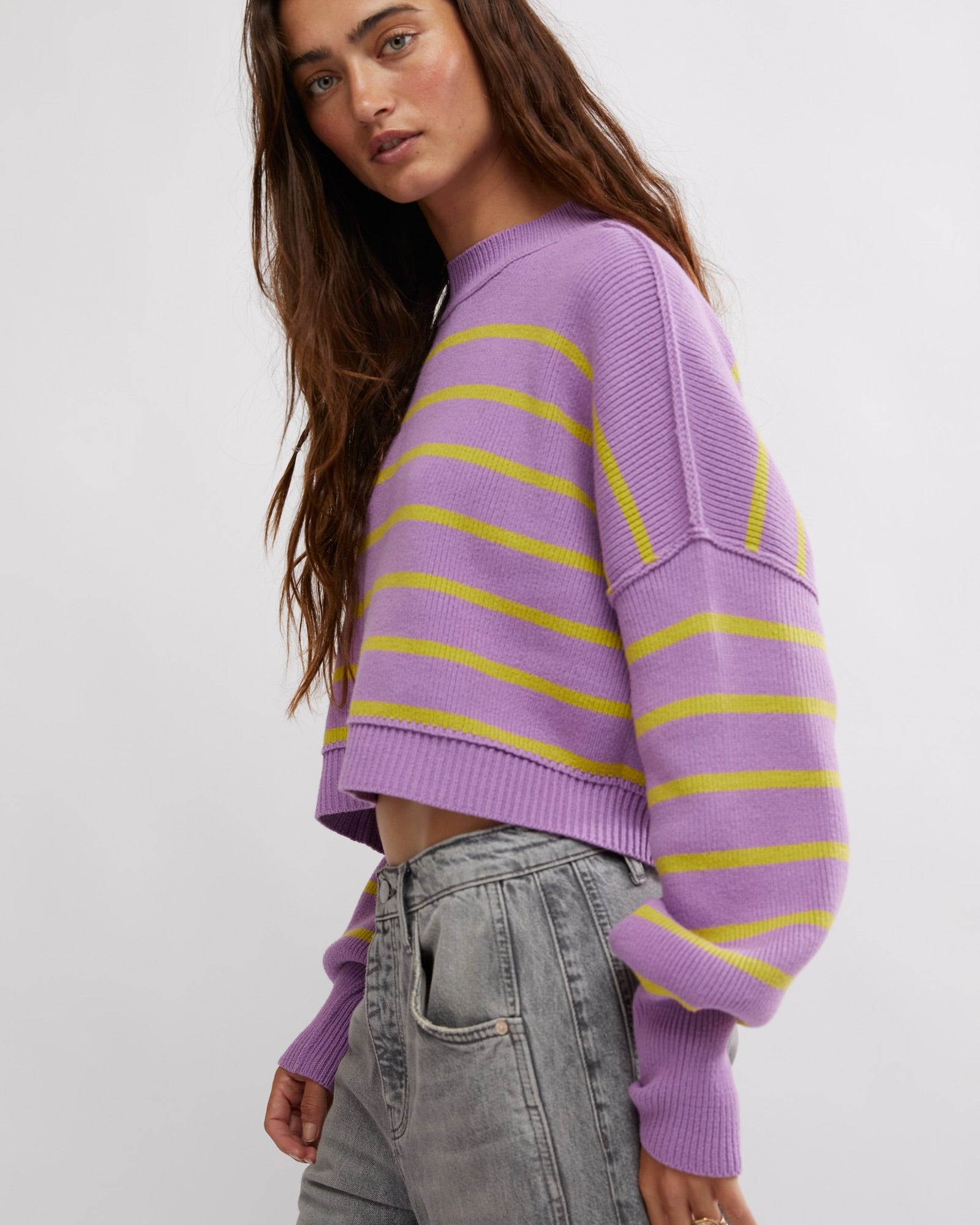 FREE PEOPLE EASY STREET CROP PULLOVER - ORCHID COMBO