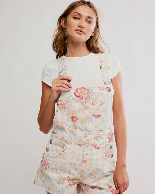 FREE PEOPLE ZIGGY PRINTED SHORTALLS - SUN DRENCHED COMBO
