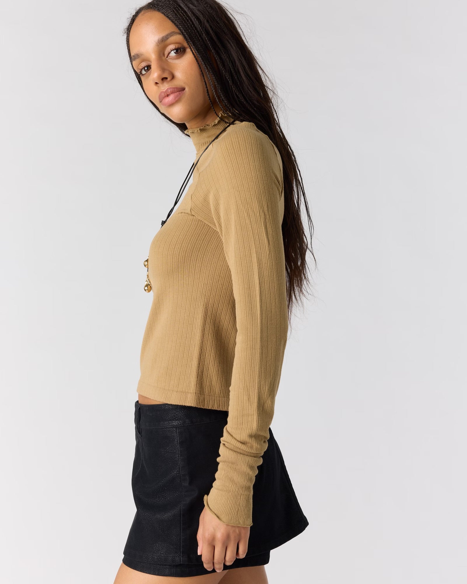 FREE PEOPLE SO SOFT SEAMLESS MOCK NECK TOP - OLIVE TAPENADE