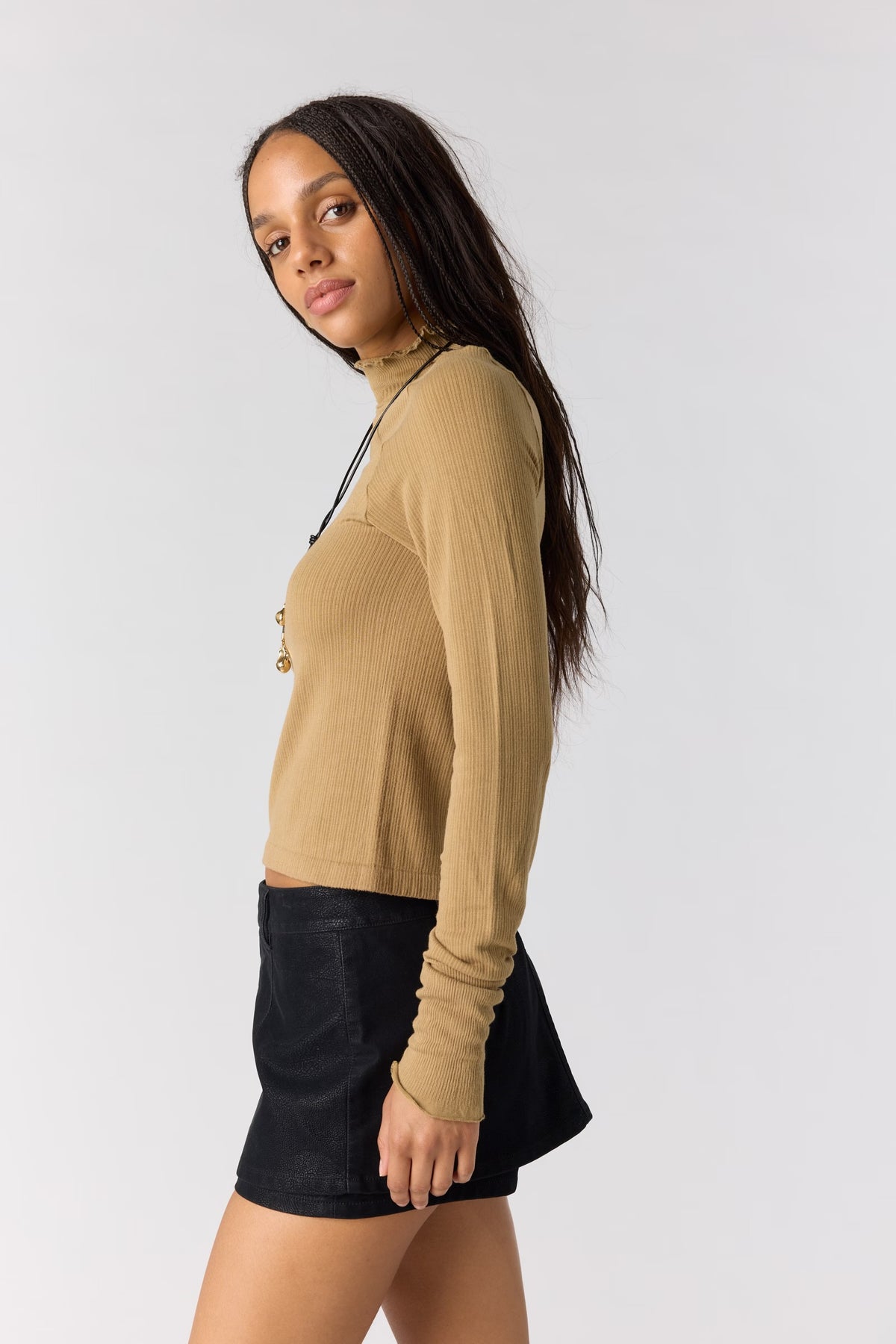 FREE PEOPLE SO SOFT SEAMLESS MOCK NECK TOP - OLIVE TAPENADE