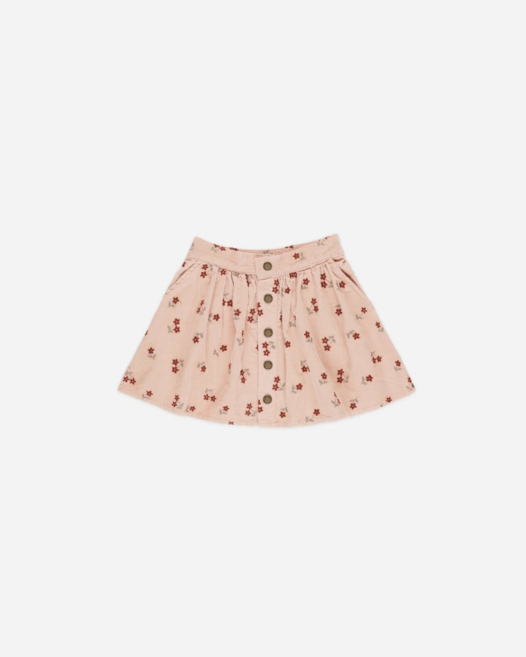 RYLEE + CRU BUTTON FRONT MINI SKIRT - BLOSSOM EMBROIDERY