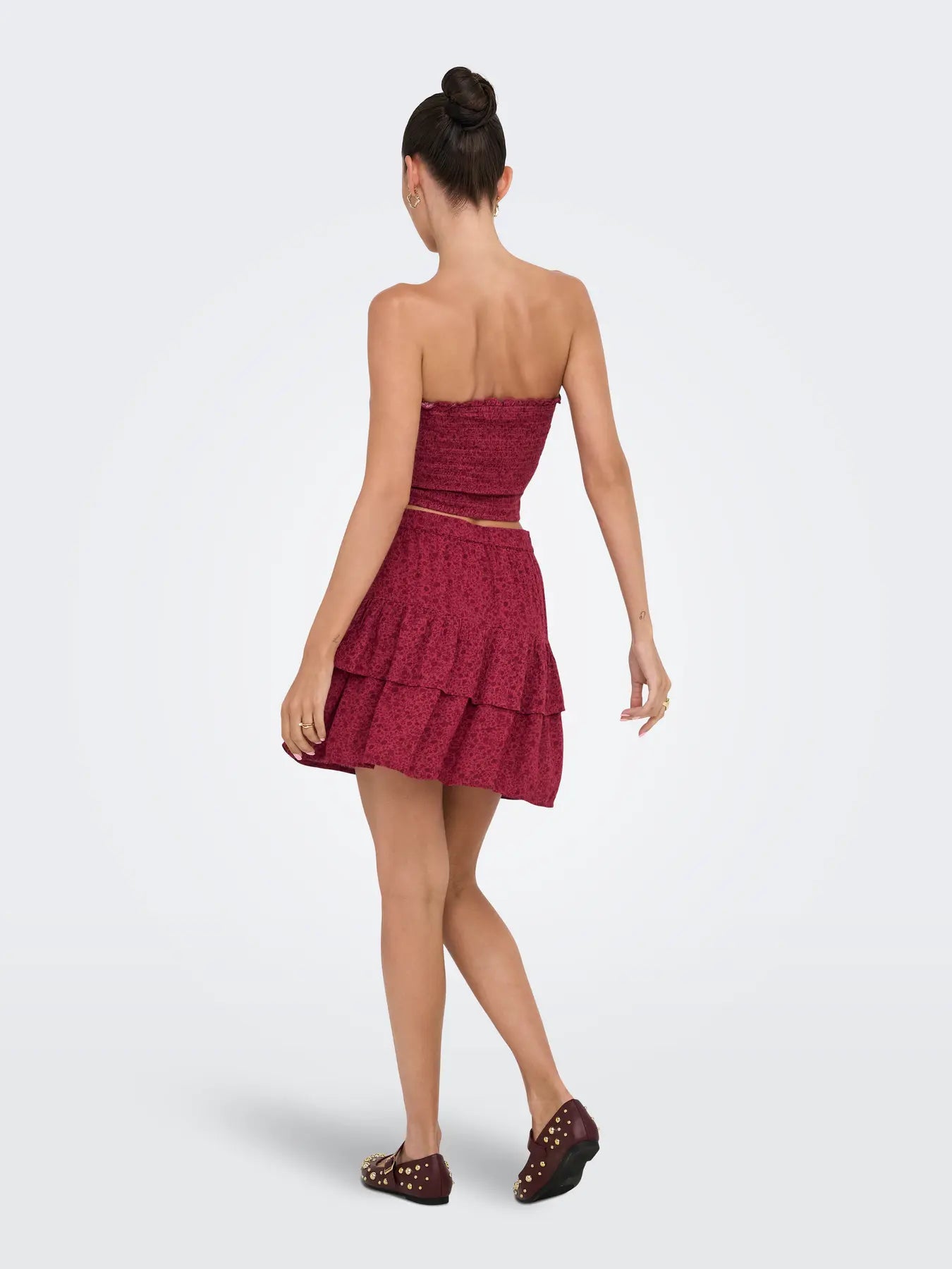 ONLY BERYL PRINTED RUFFLE SKIRT - EARTH RED
