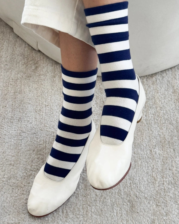 LE BON SHOPPE WALLY SOCKS - WIDE NAVY STRIPE