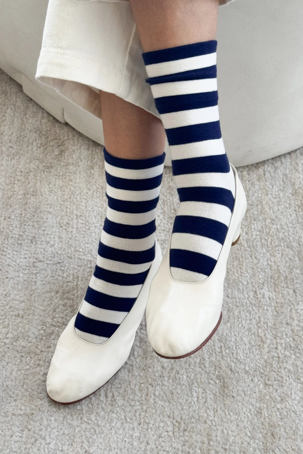 LE BON SHOPPE WALLY SOCKS - WIDE NAVY STRIPE