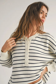 STRIPED TERRY SHIRT - NAVY