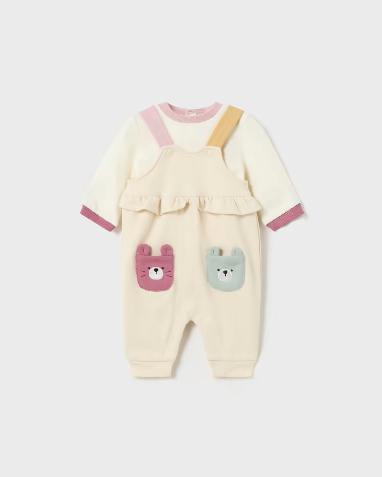 MAYORAL 2PC DUNGAREES SET - BONE