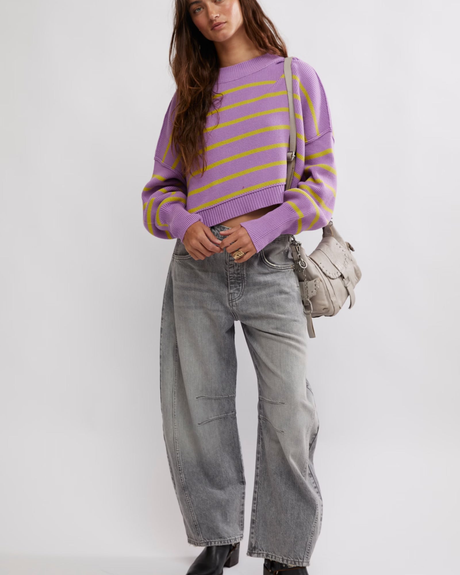 FREE PEOPLE EASY STREET CROP PULLOVER - ORCHID COMBO