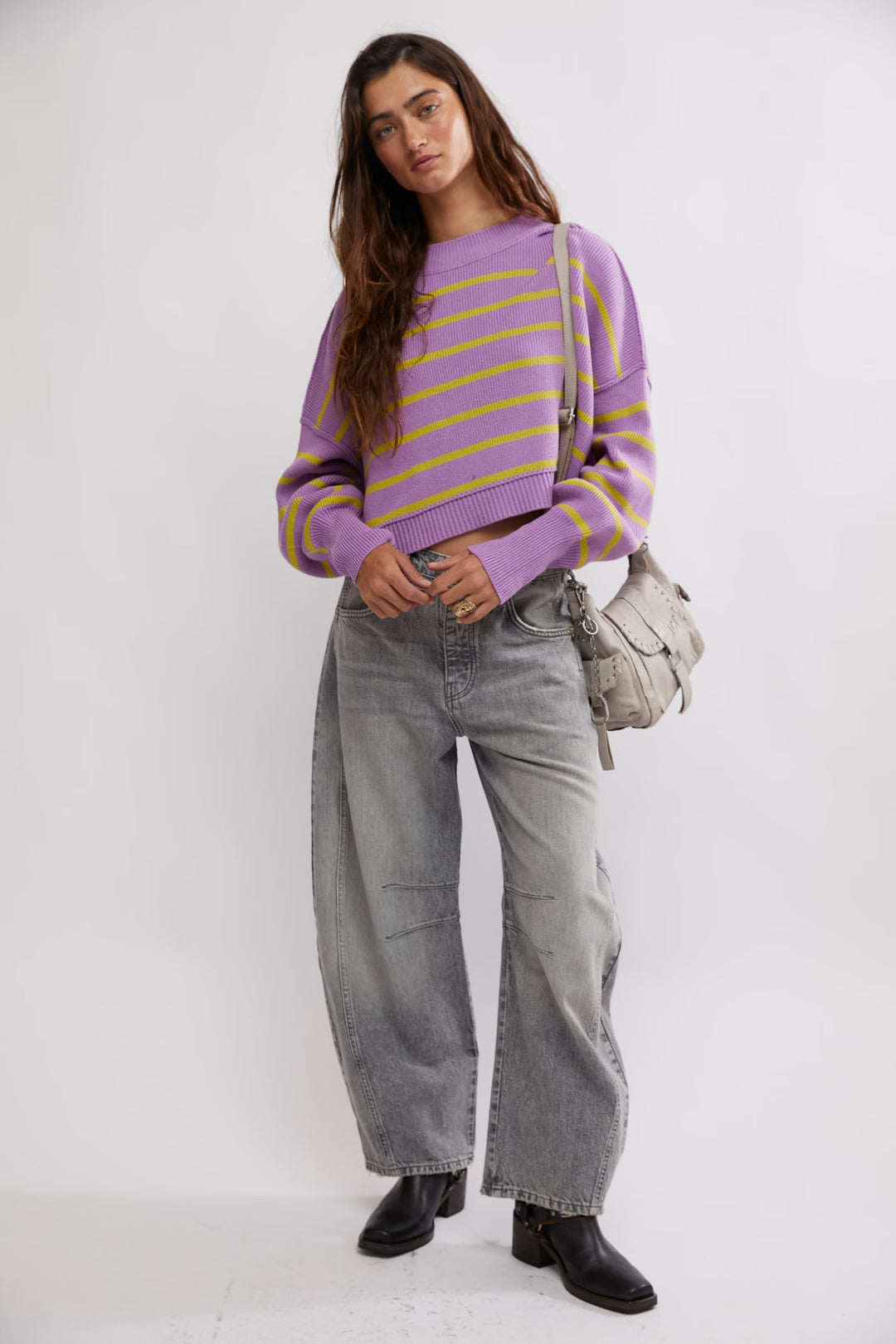 FREE PEOPLE EASY STREET CROP PULLOVER ORCHID COMBO On Trend