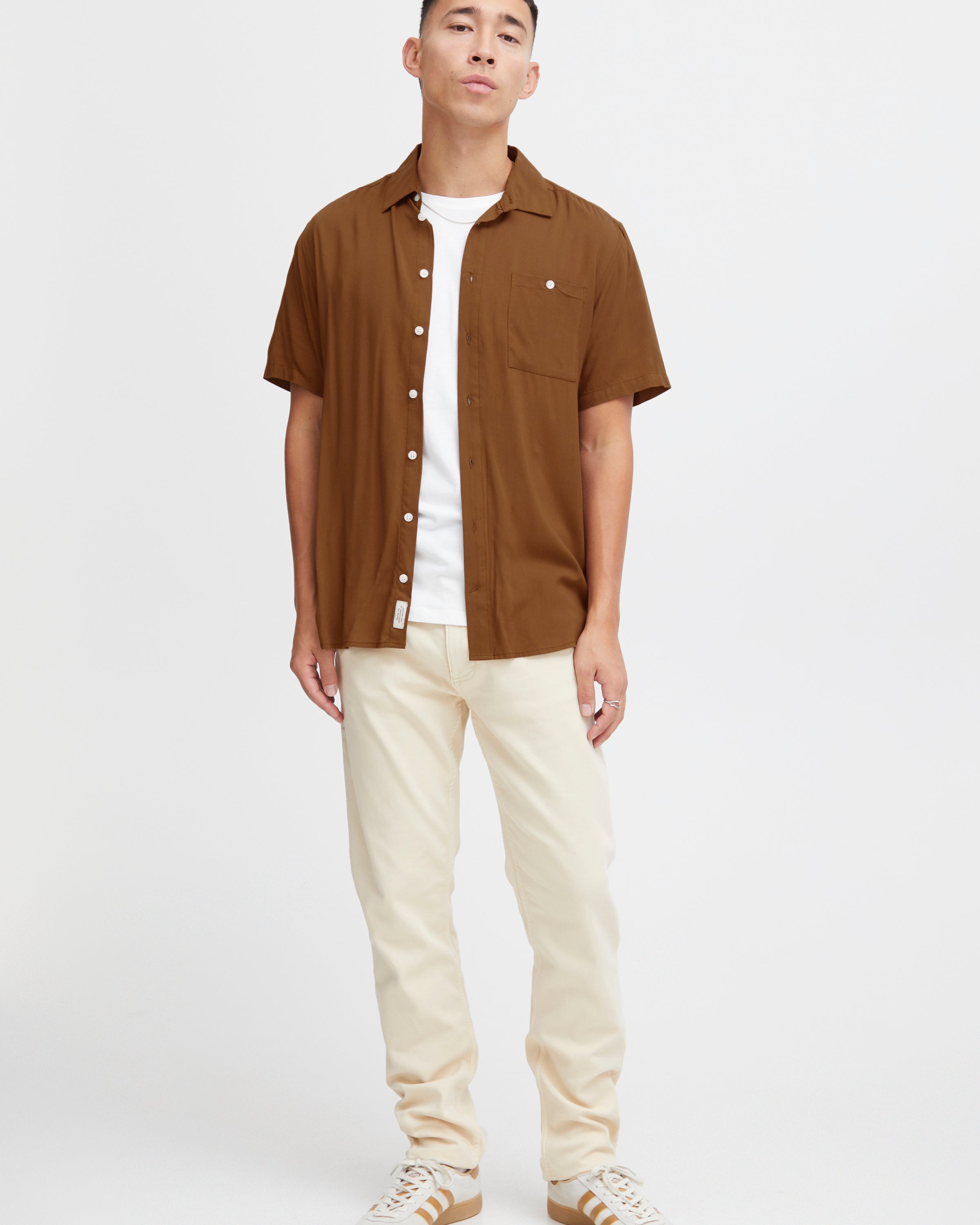 BLEND BUTTON DOWN SHIRT - TOFFEE