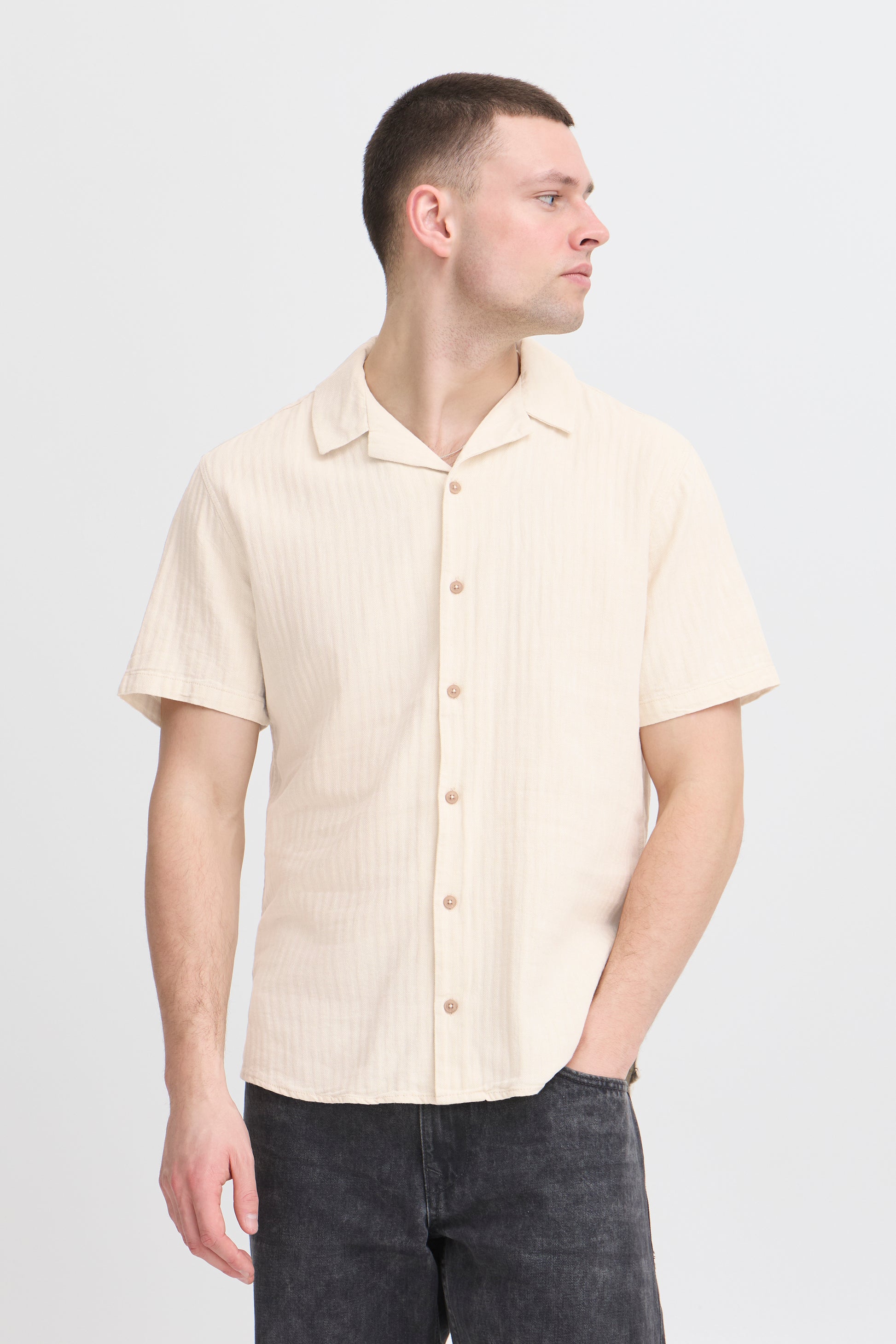 BLEND AKIRA SS LINEN BUTTON SHIRT - BLEACHED SAND