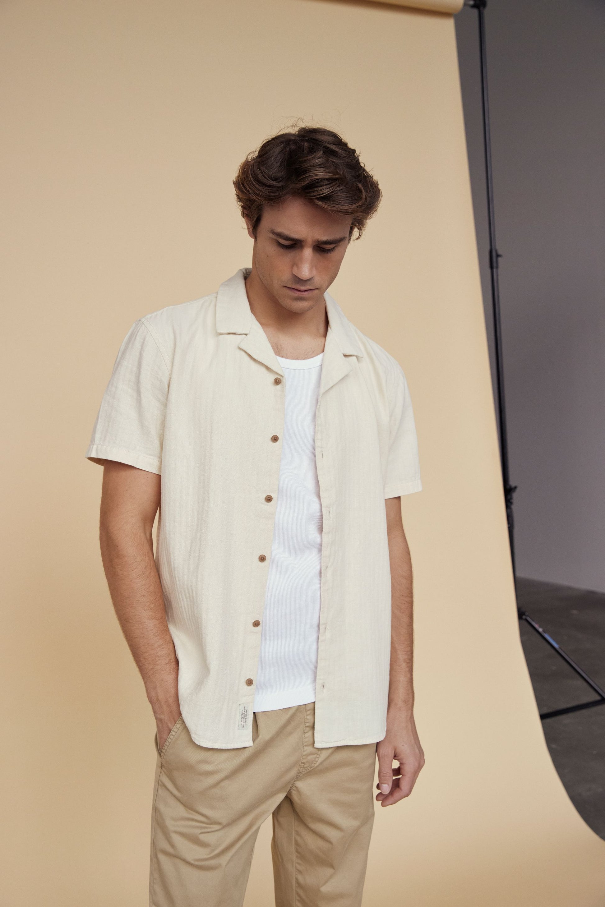 BLEND AKIRA SS LINEN BUTTON SHIRT - BLEACHED SAND