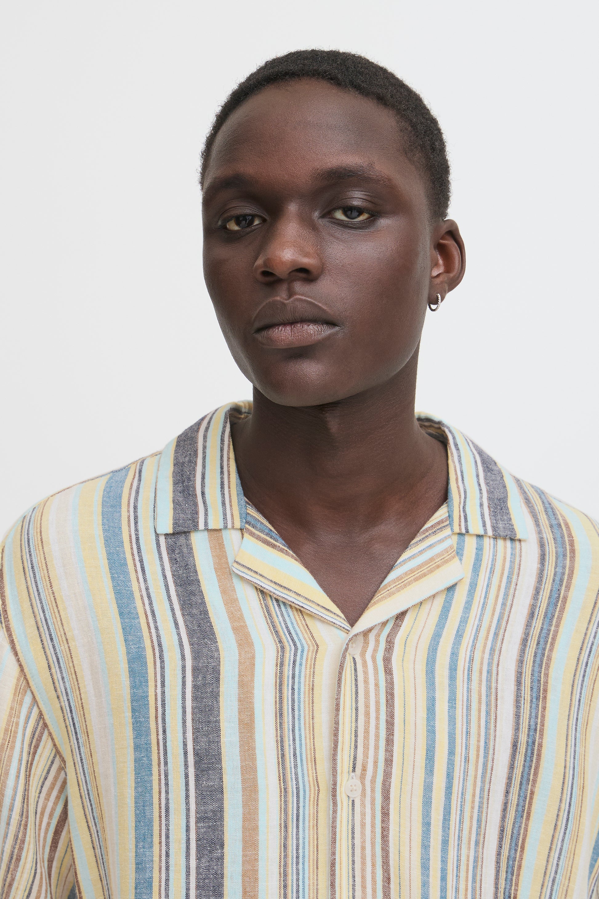 BLEND AKIS STRIPED LINEN BUTTON SHIRT - BLUE ASHES