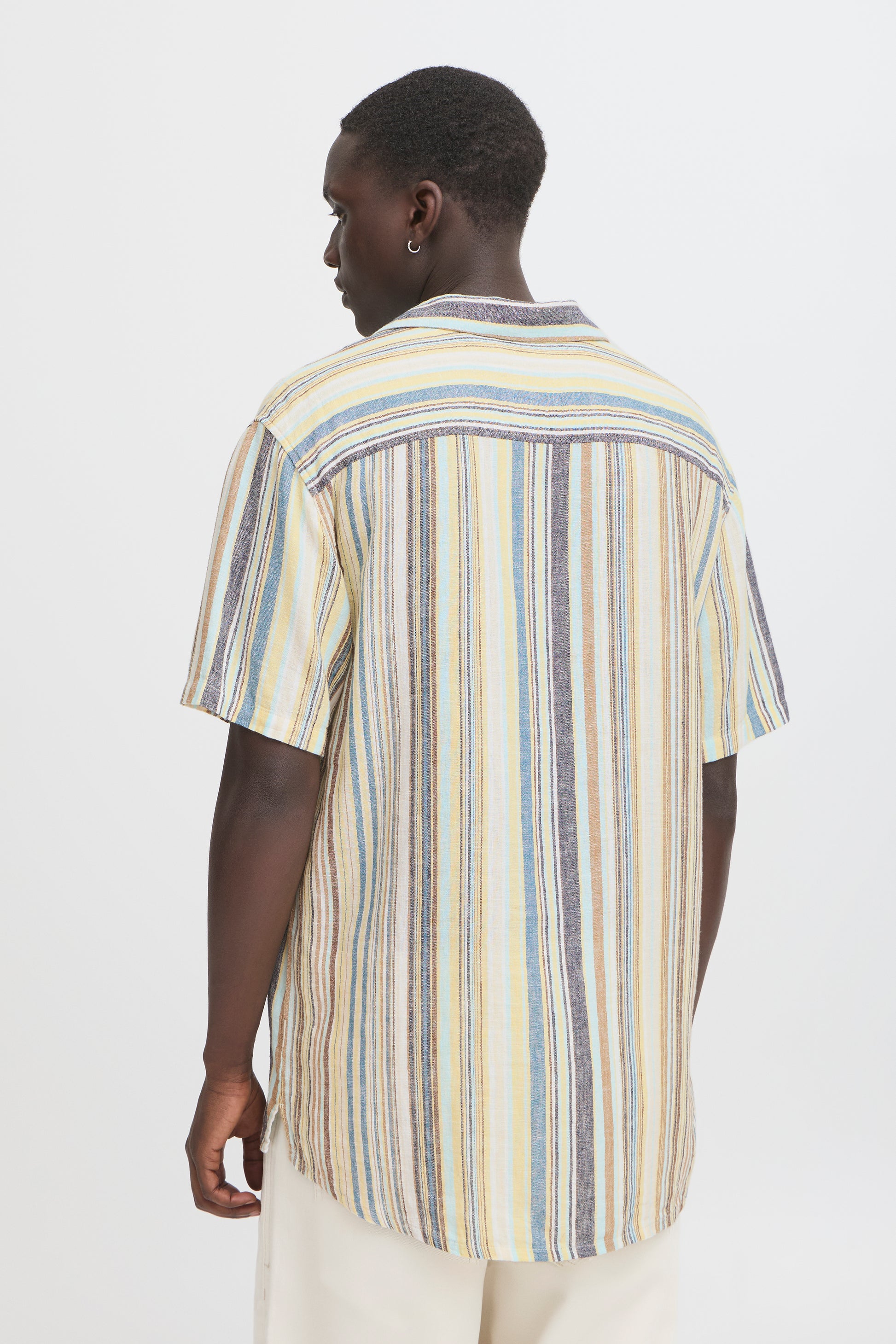 BLEND AKIS STRIPED LINEN BUTTON SHIRT - BLUE ASHES