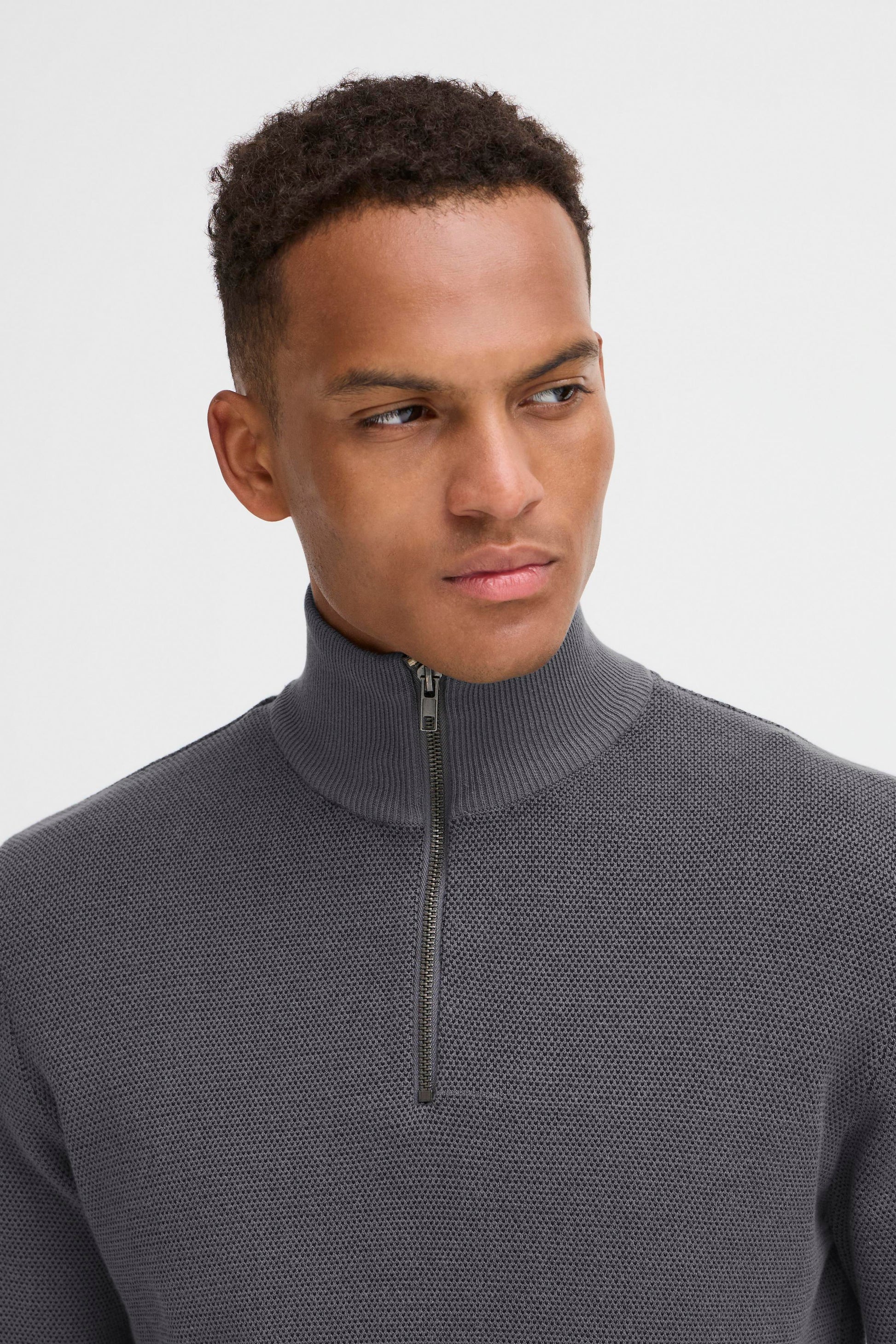 BLEND BAAL HALF ZIP KNIT - IRON GATE