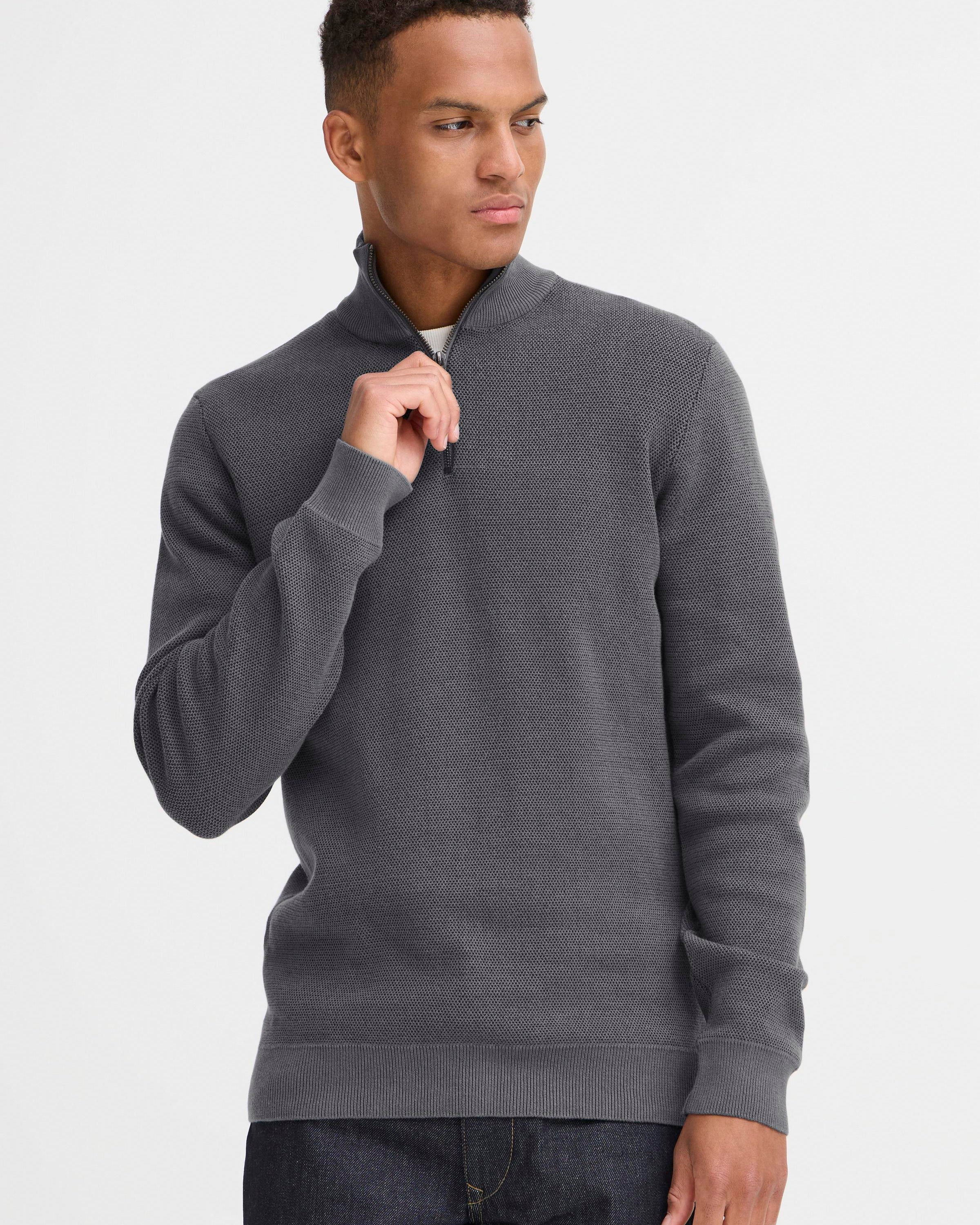 BLEND BAAL HALF ZIP KNIT - IRON GATE