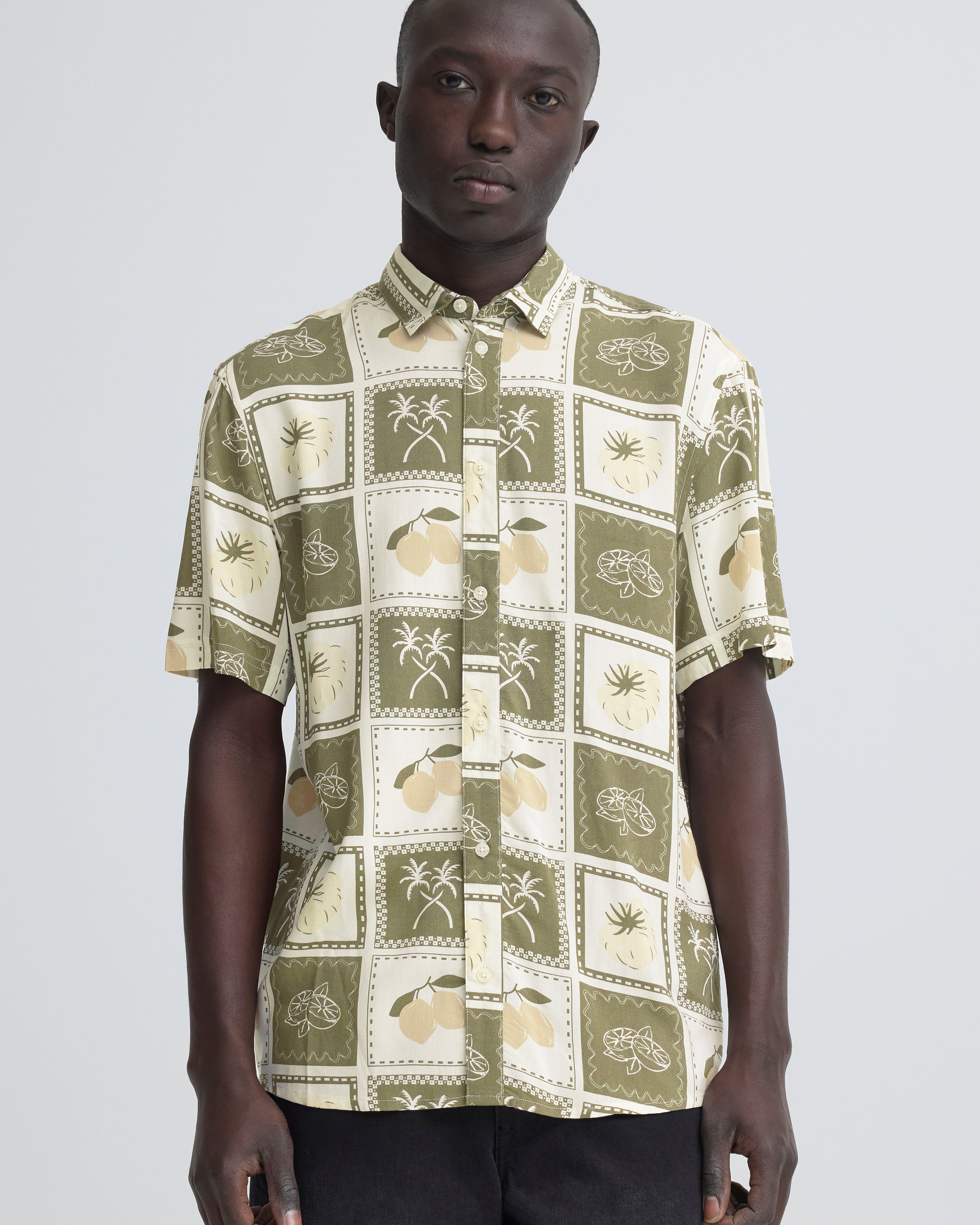 BLEND ARAN PRINTED SHIRT - DUSTY OLIVE