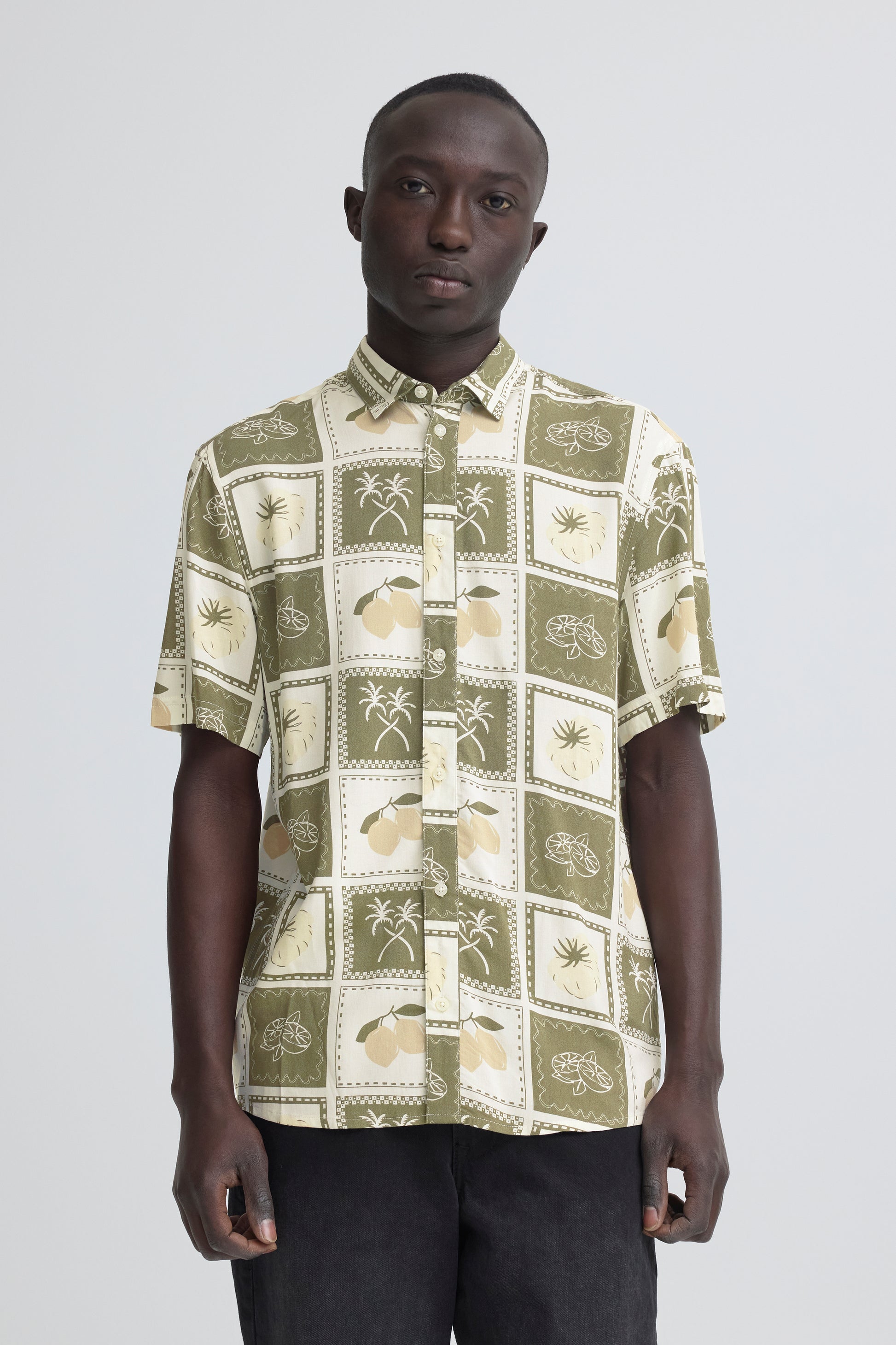 BLEND ARAN PRINTED SHIRT - DUSTY OLIVE
