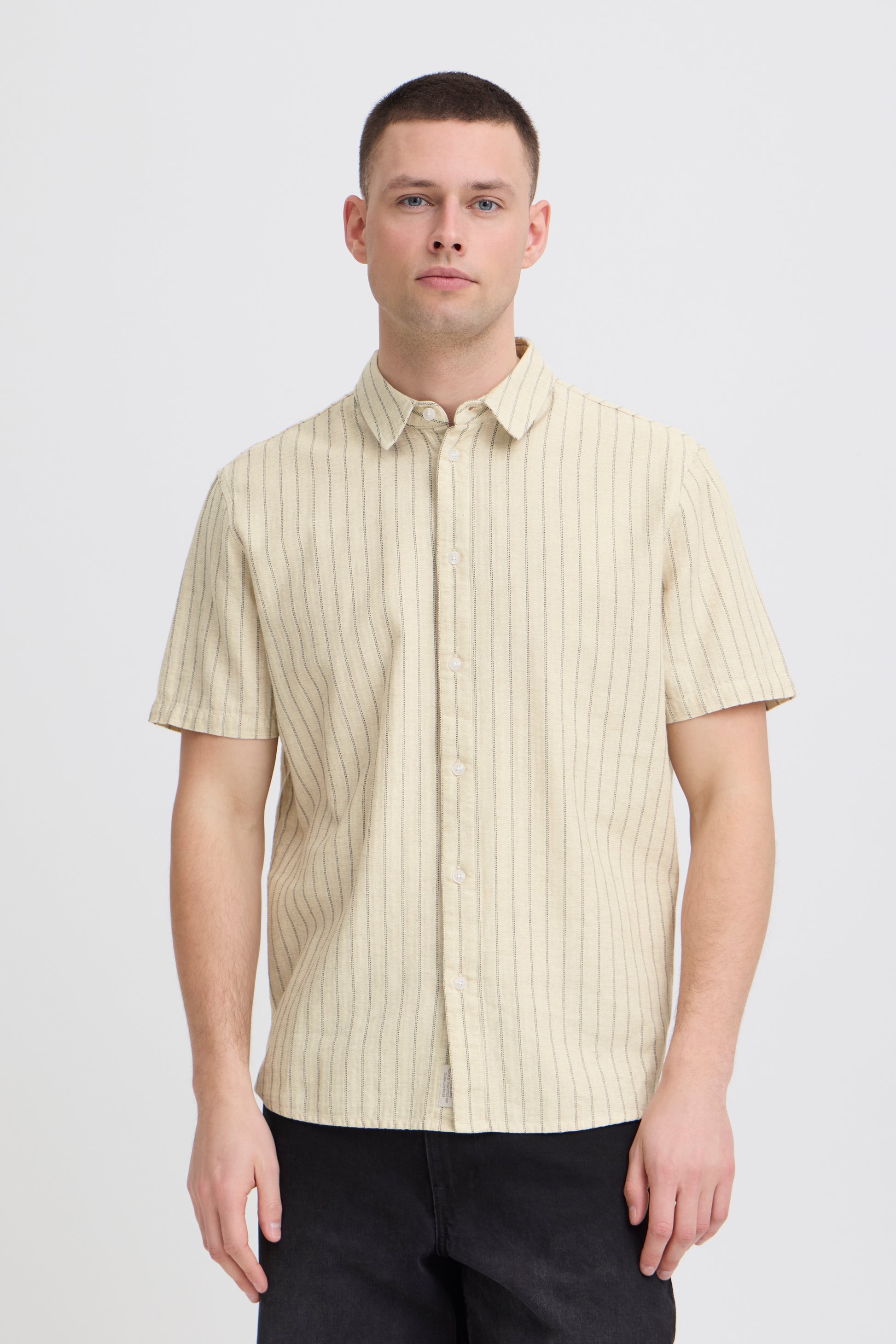 BLEND AKI LINEN BUTTON DOWN SHIRT - VANILLA ICE