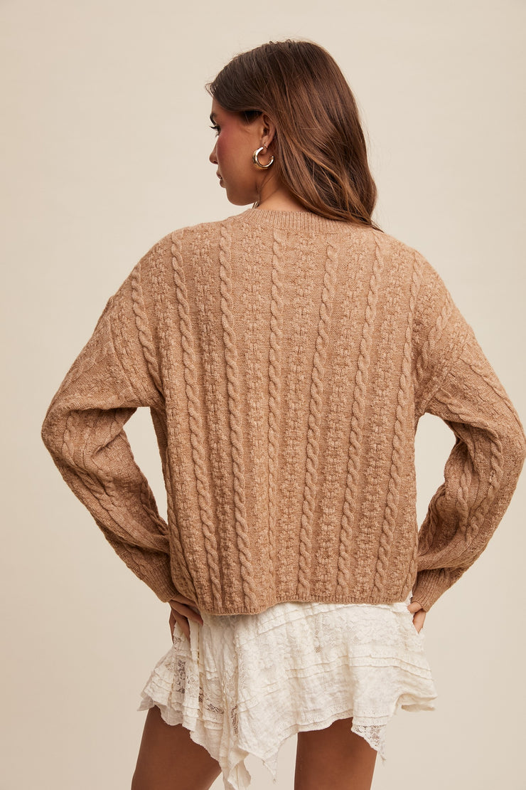 LAYLA CLASSIC V NECK PULLOVER - TAUPE