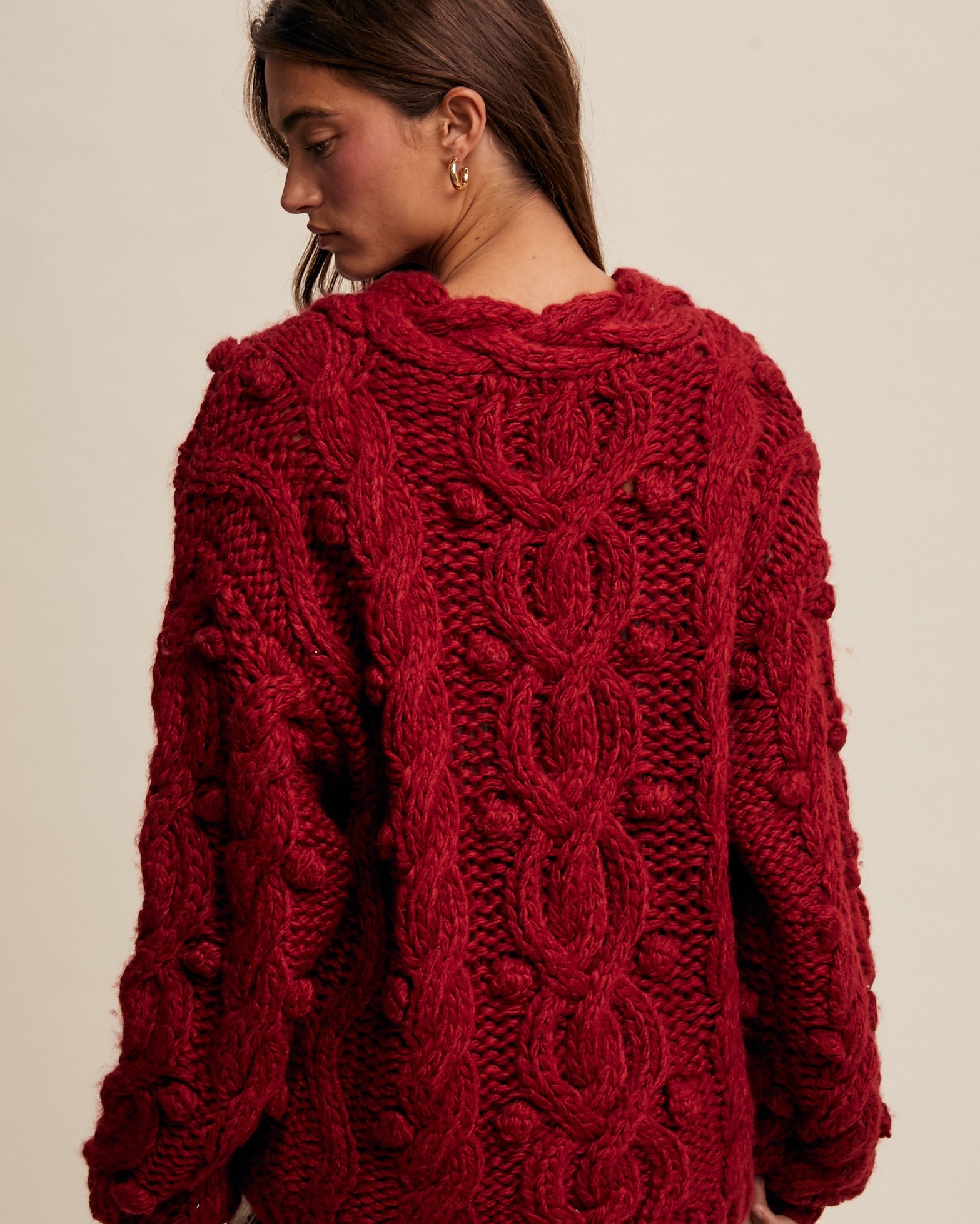 HOME FOR THE HOLIDAYS CABLE KNIT SWEATER - RED