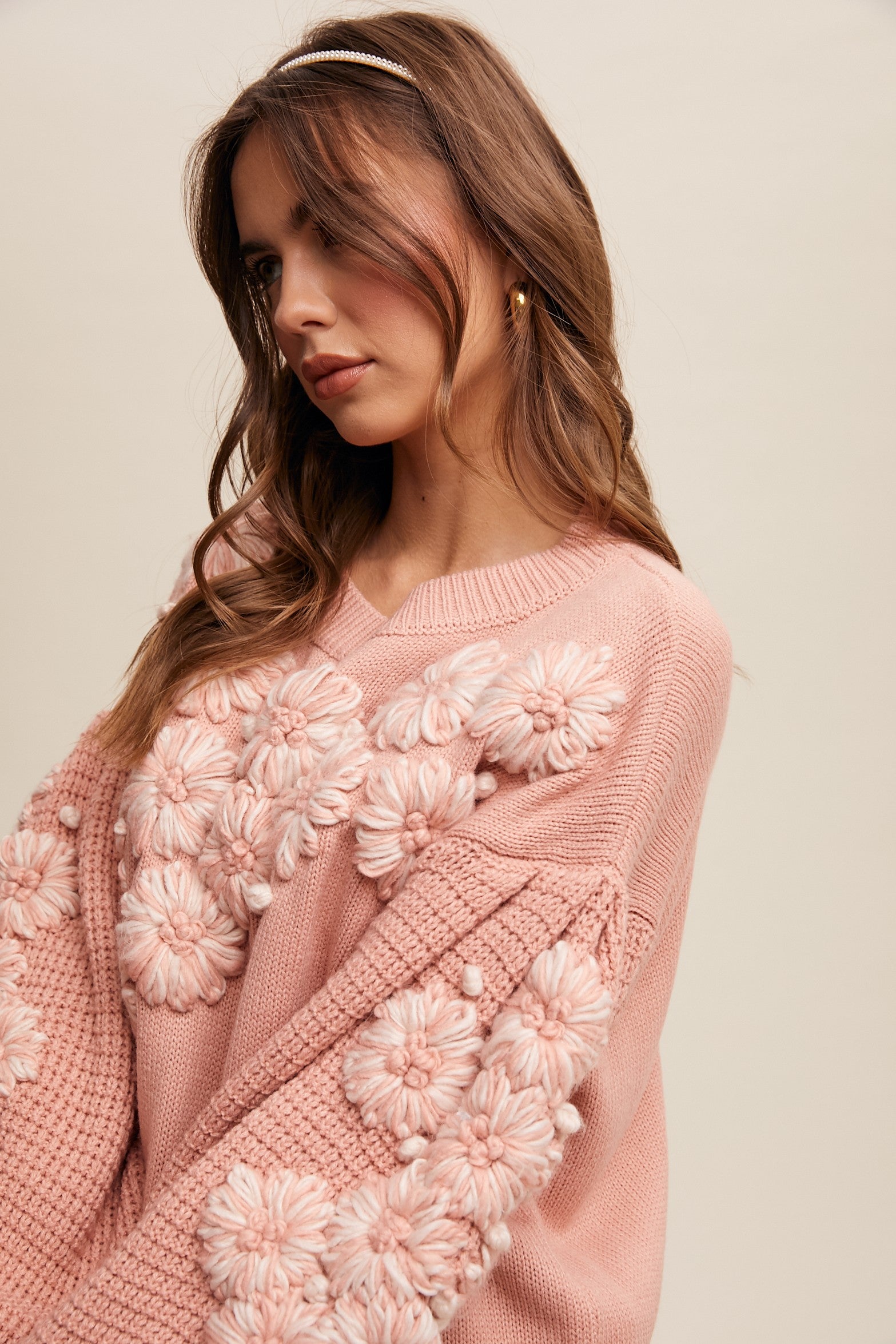 INDIE HAND EMBROIDERED KNIT SWEATER - BLUSH