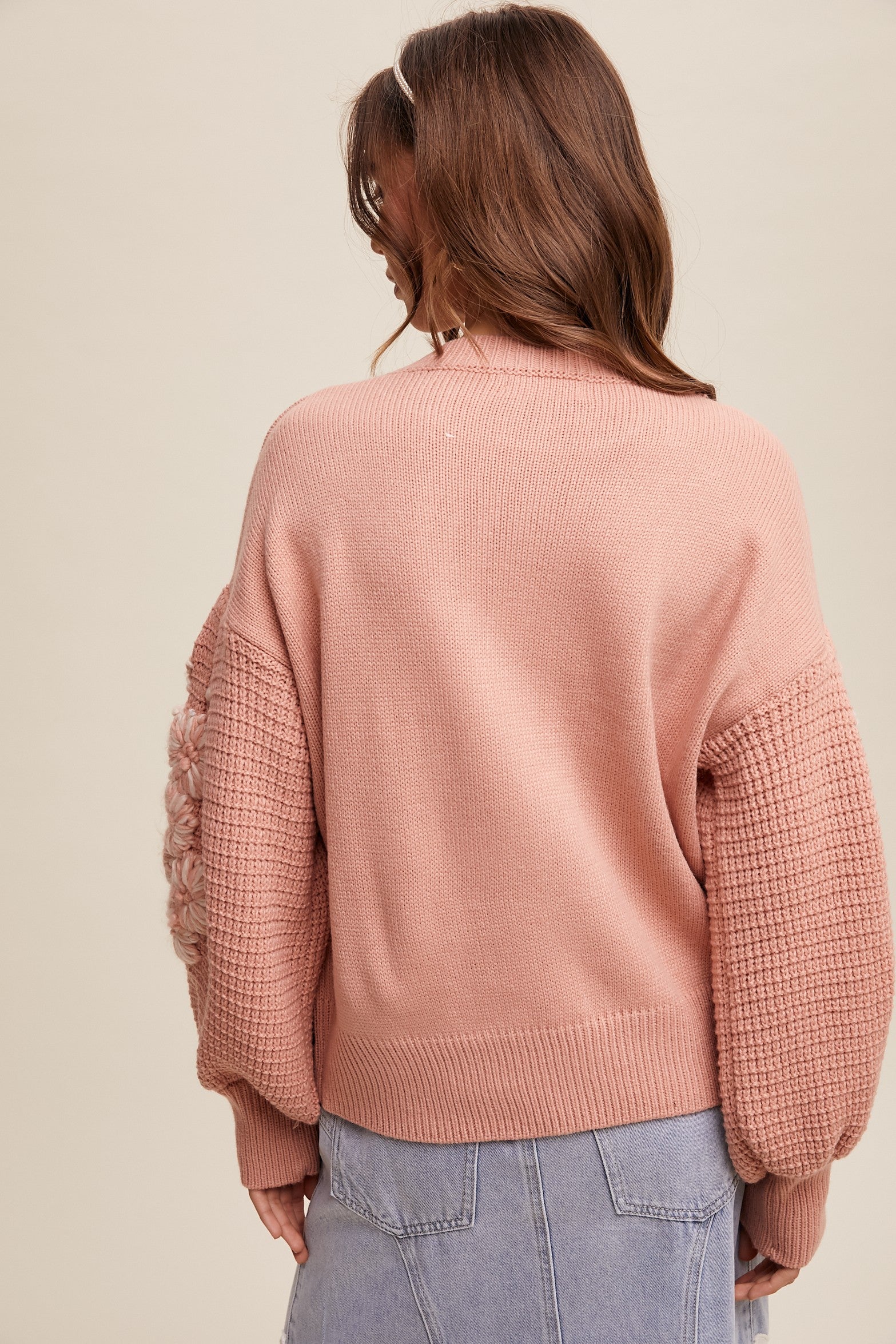 INDIE HAND EMBROIDERED KNIT SWEATER - BLUSH