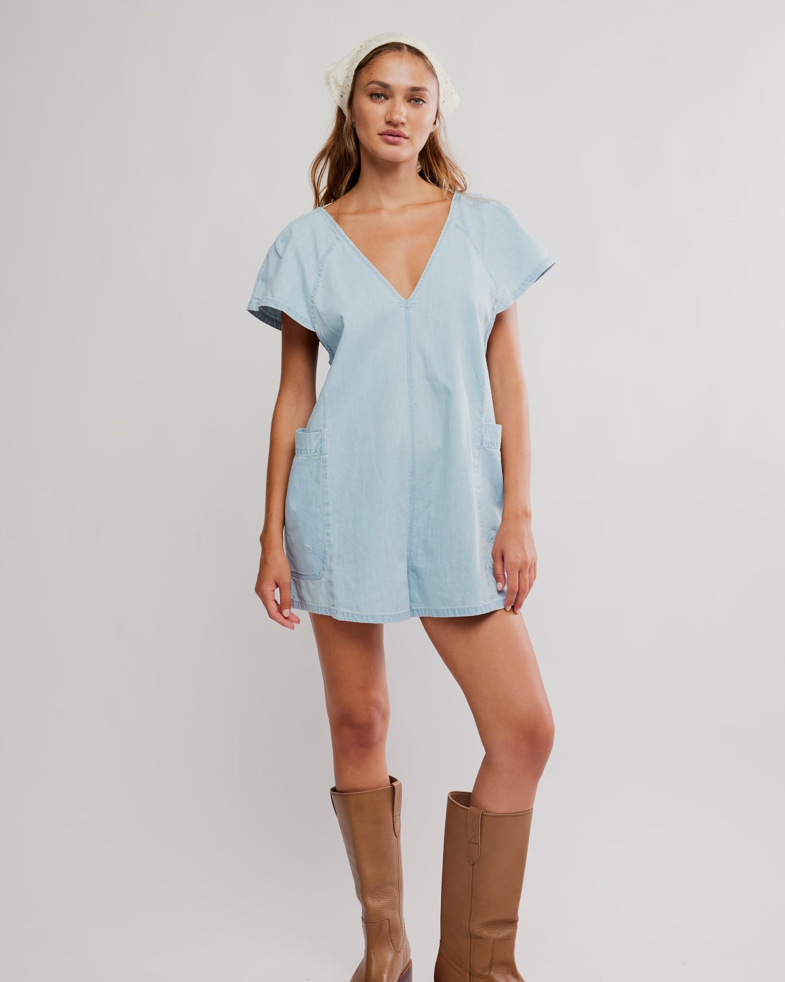 FREE PEOPLE FREE FALL DENIM ROMPER - WATER