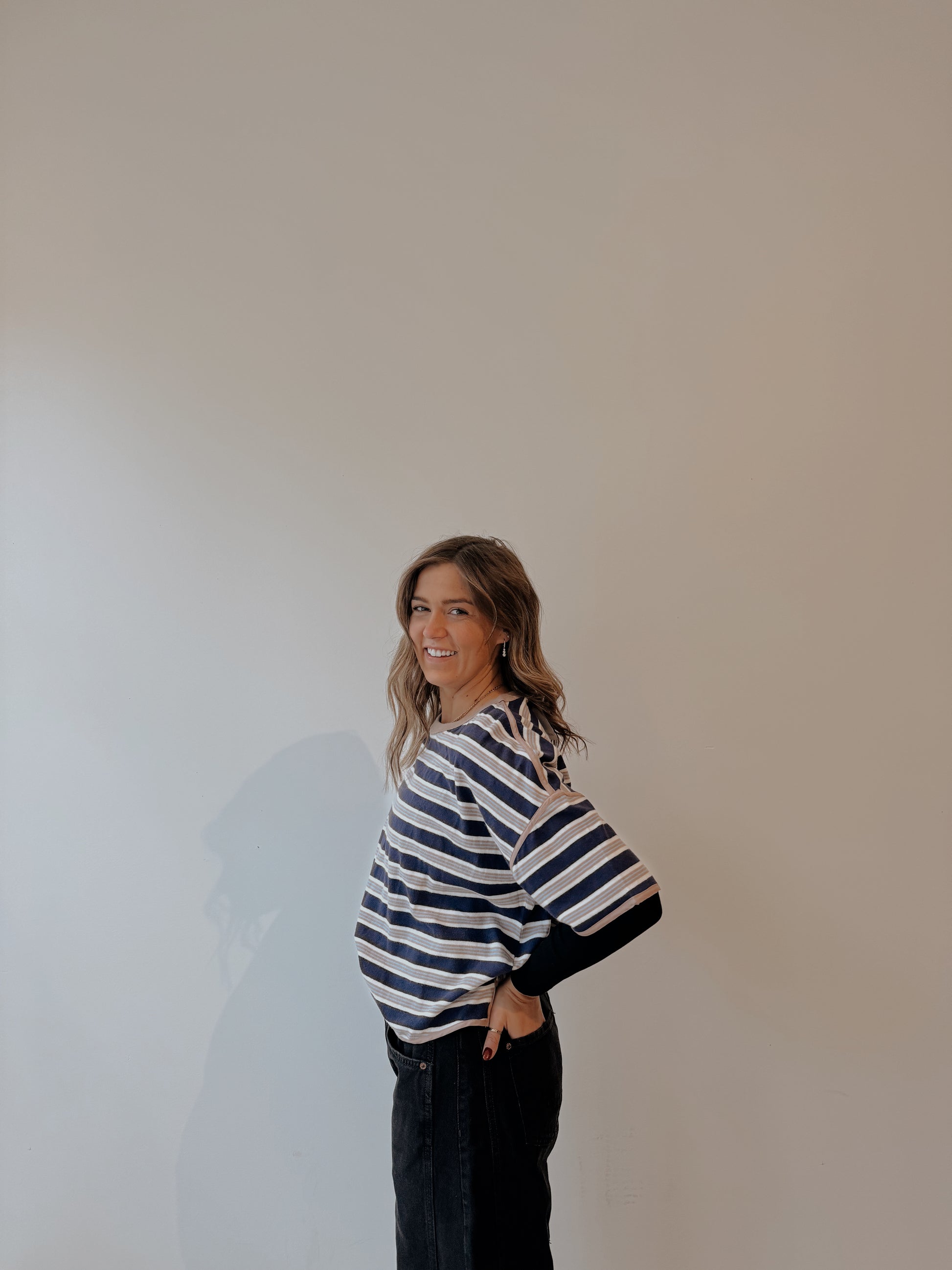 FREE PEOPLE RUGBY TEE - NAVY COMBO