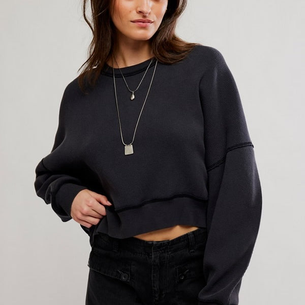 FREE PEOPLE SKYLINE PULLOVER - BLACK