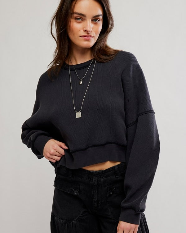 FREE PEOPLE SKYLINE PULLOVER - BLACK