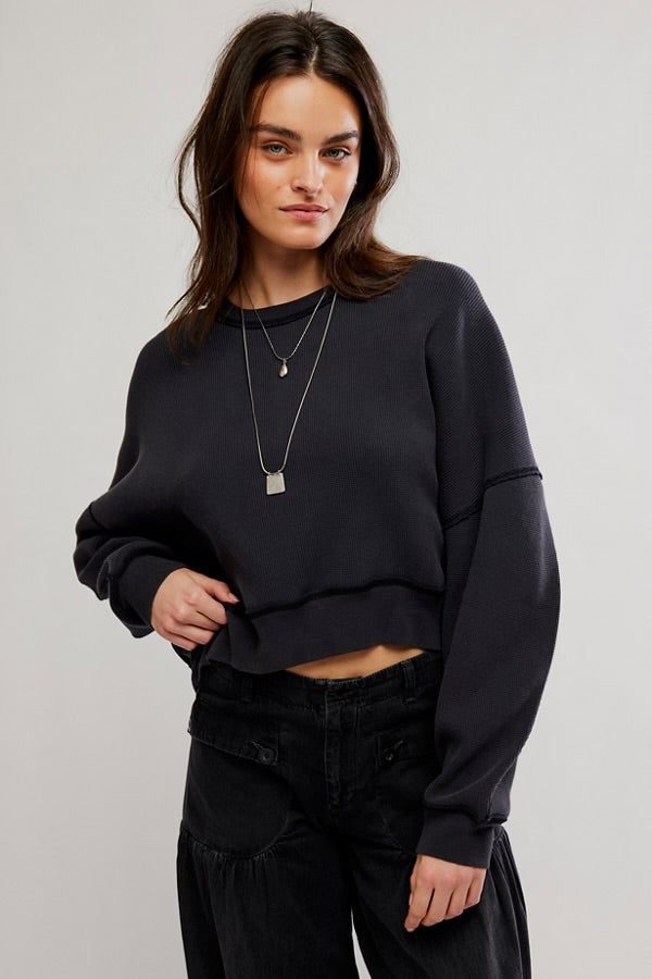 FREE PEOPLE SKYLINE PULLOVER - BLACK