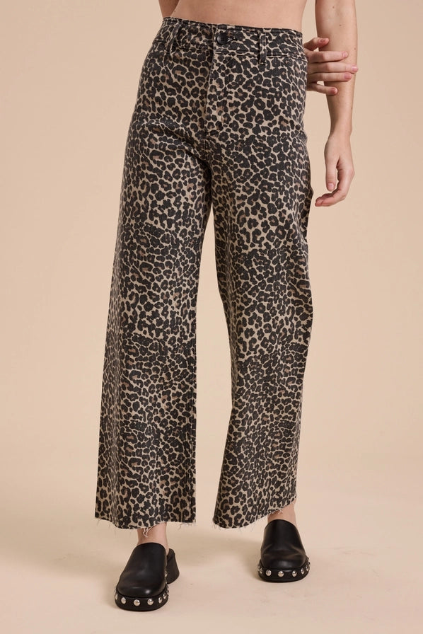 OLIVIA LEOPARD PRINT PANTS - BLACK