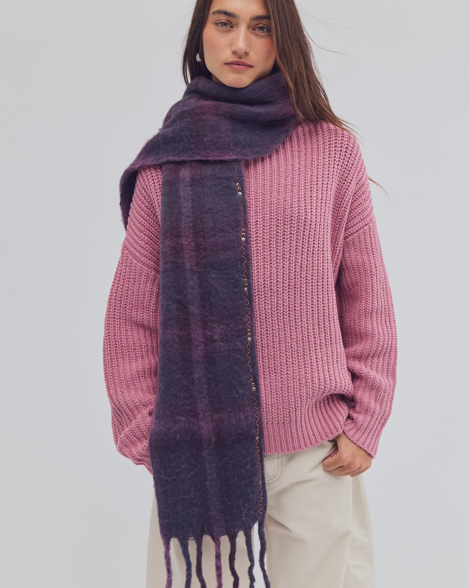 FREE PEOPLE HIGHLAND SKINNY SCARF - BERRY COMBO