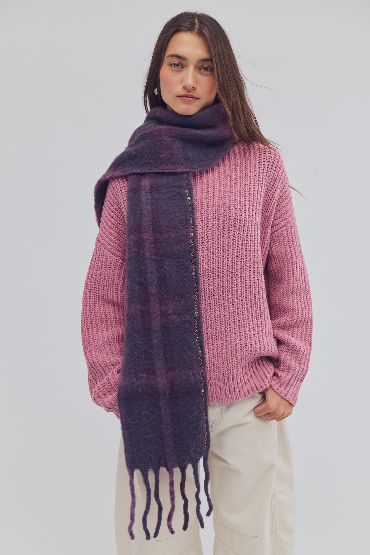 FREE PEOPLE HIGHLAND SKINNY SCARF - BERRY COMBO