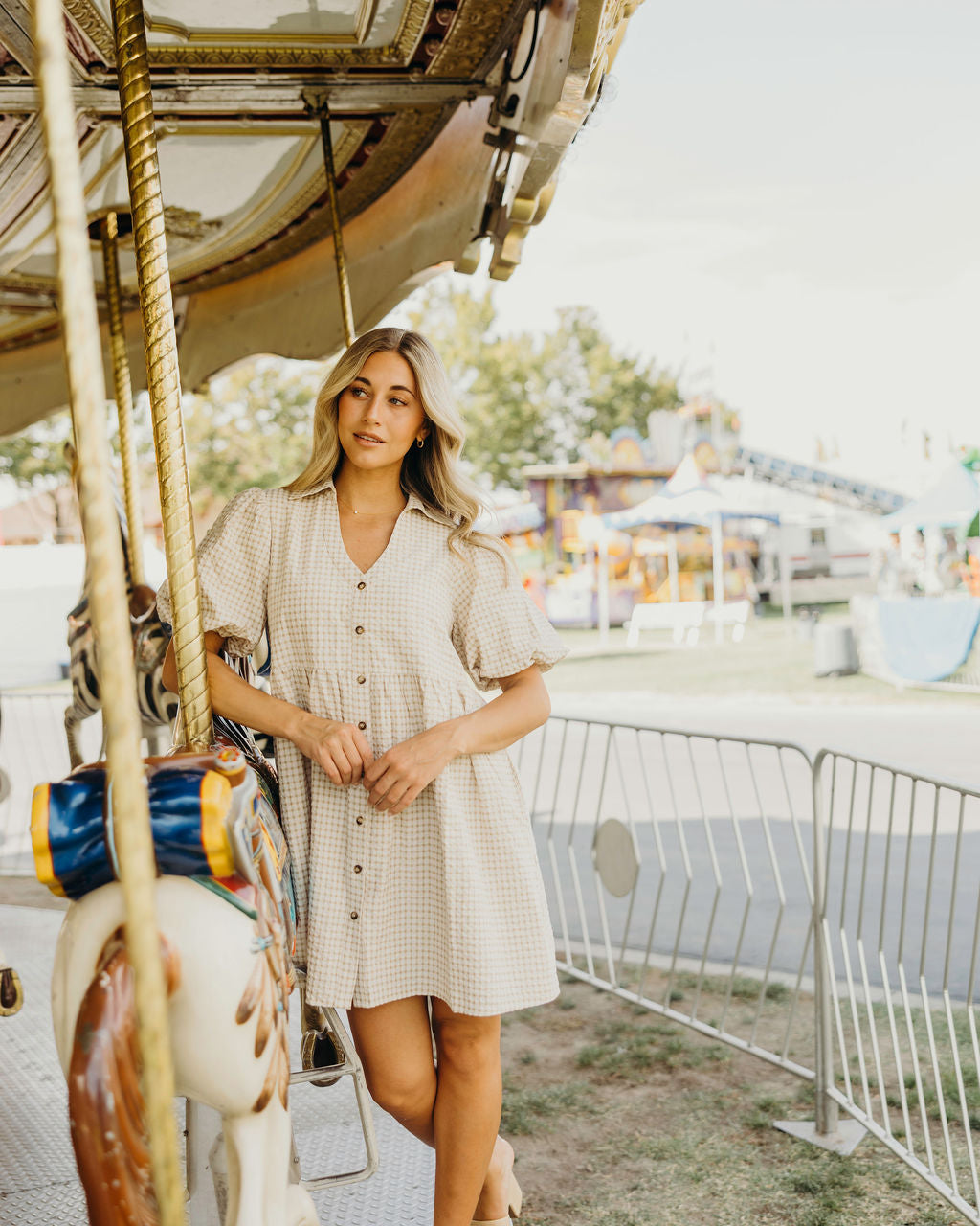 THE CHEYENNE PRINTED DRESS - OATMILK GINGHAM