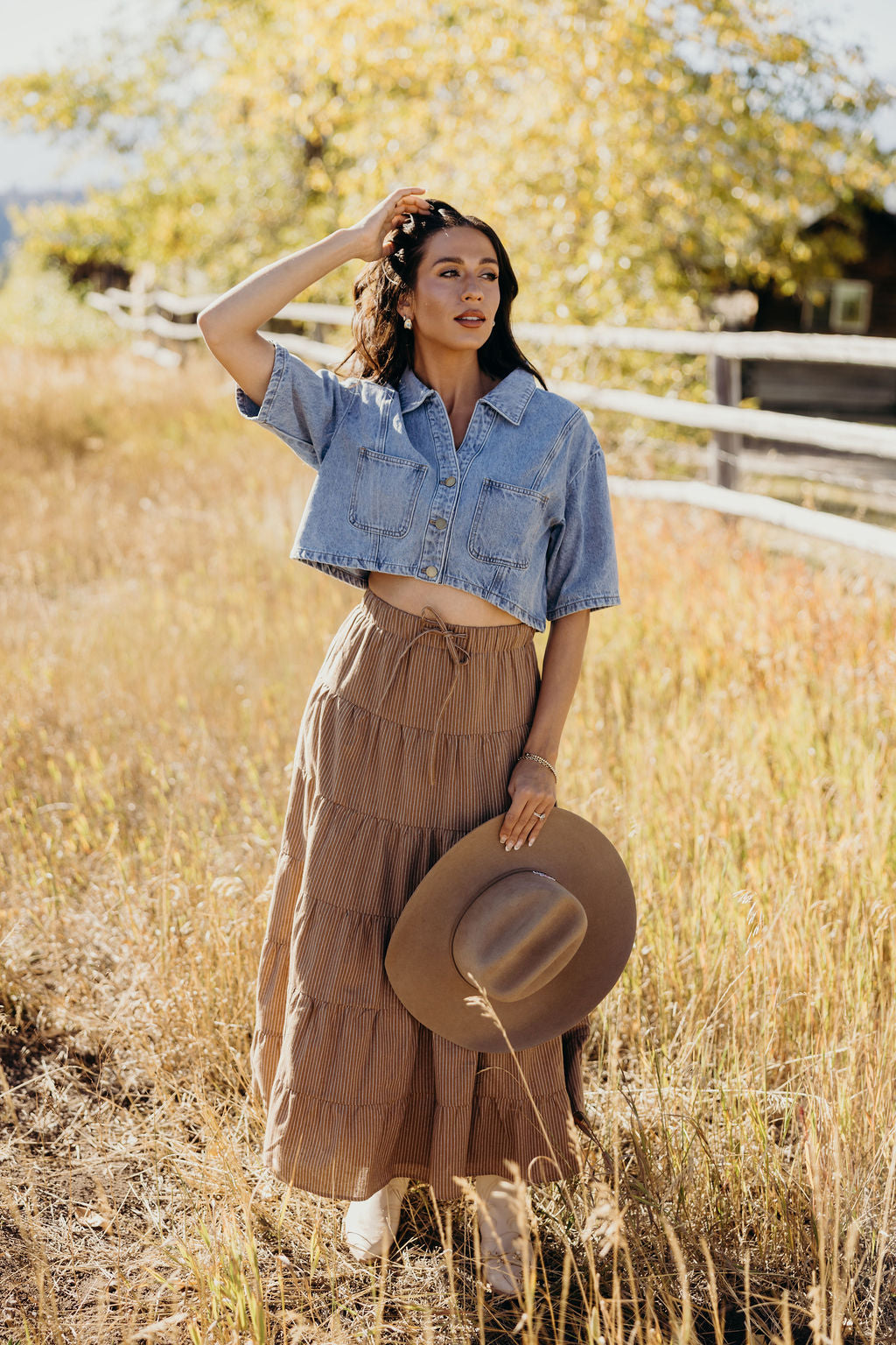 DRAWSTRING BOHO SKIRT - SADDLE STRIPE