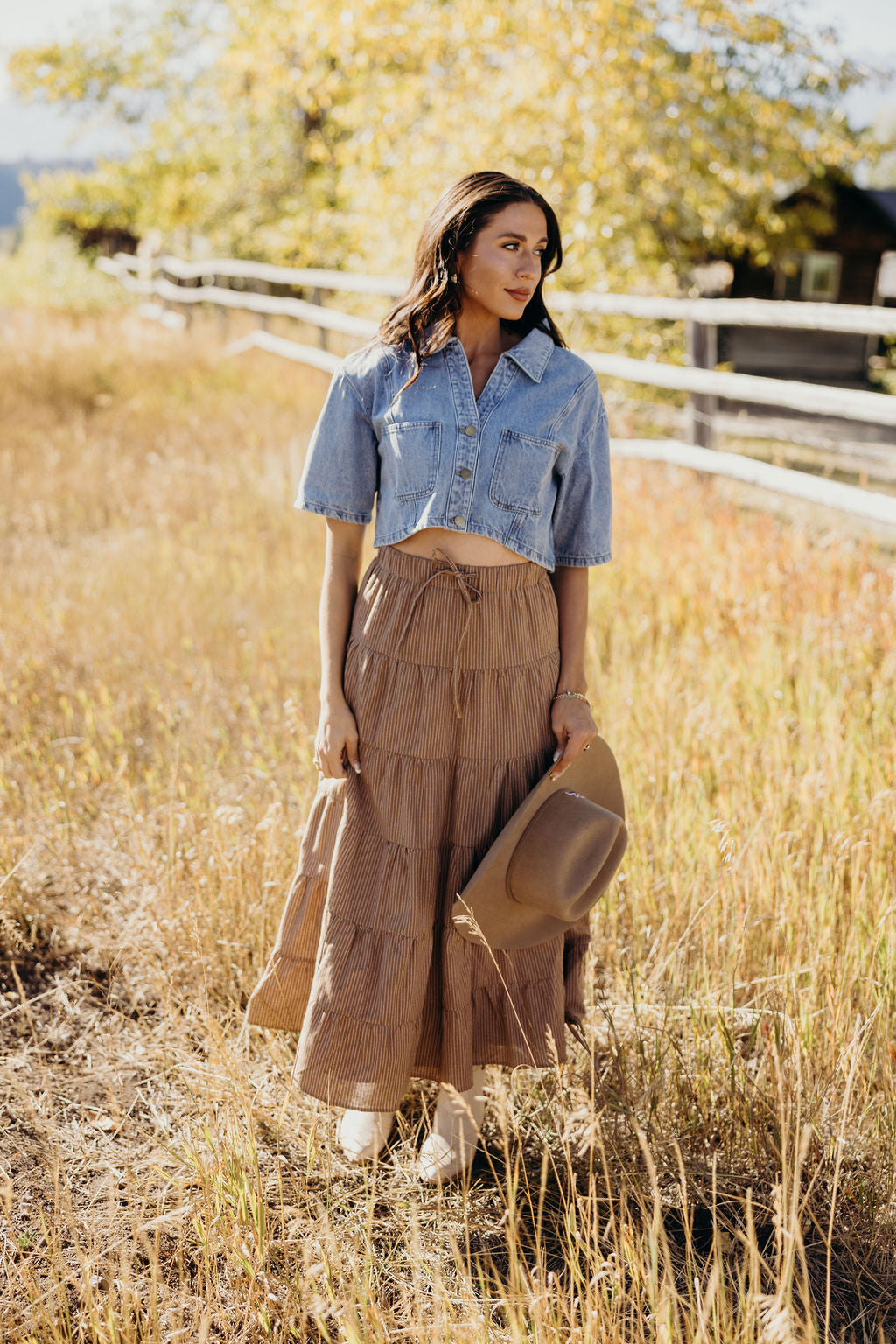 DRAWSTRING BOHO SKIRT - SADDLE STRIPE