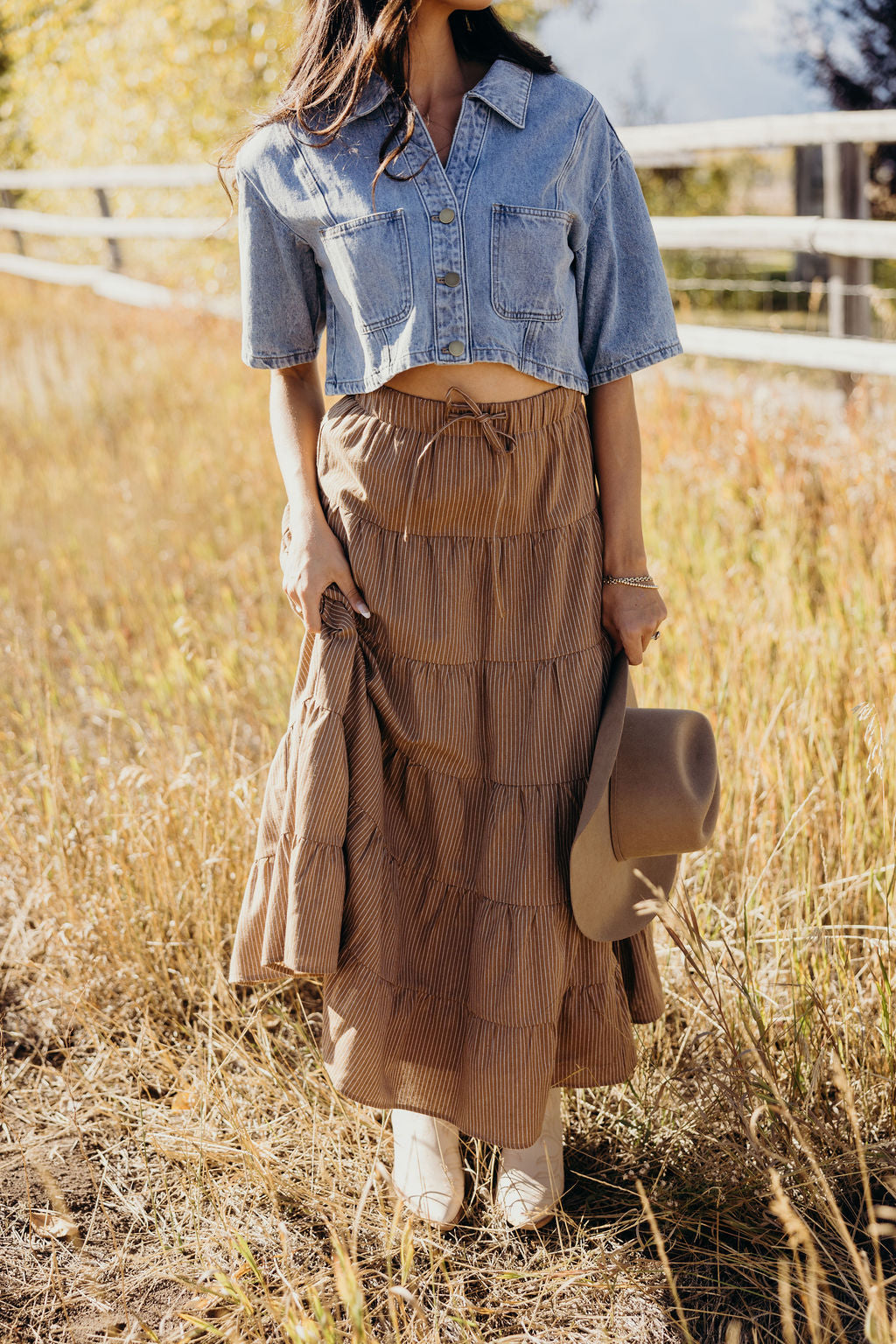 DRAWSTRING BOHO SKIRT - SADDLE STRIPE