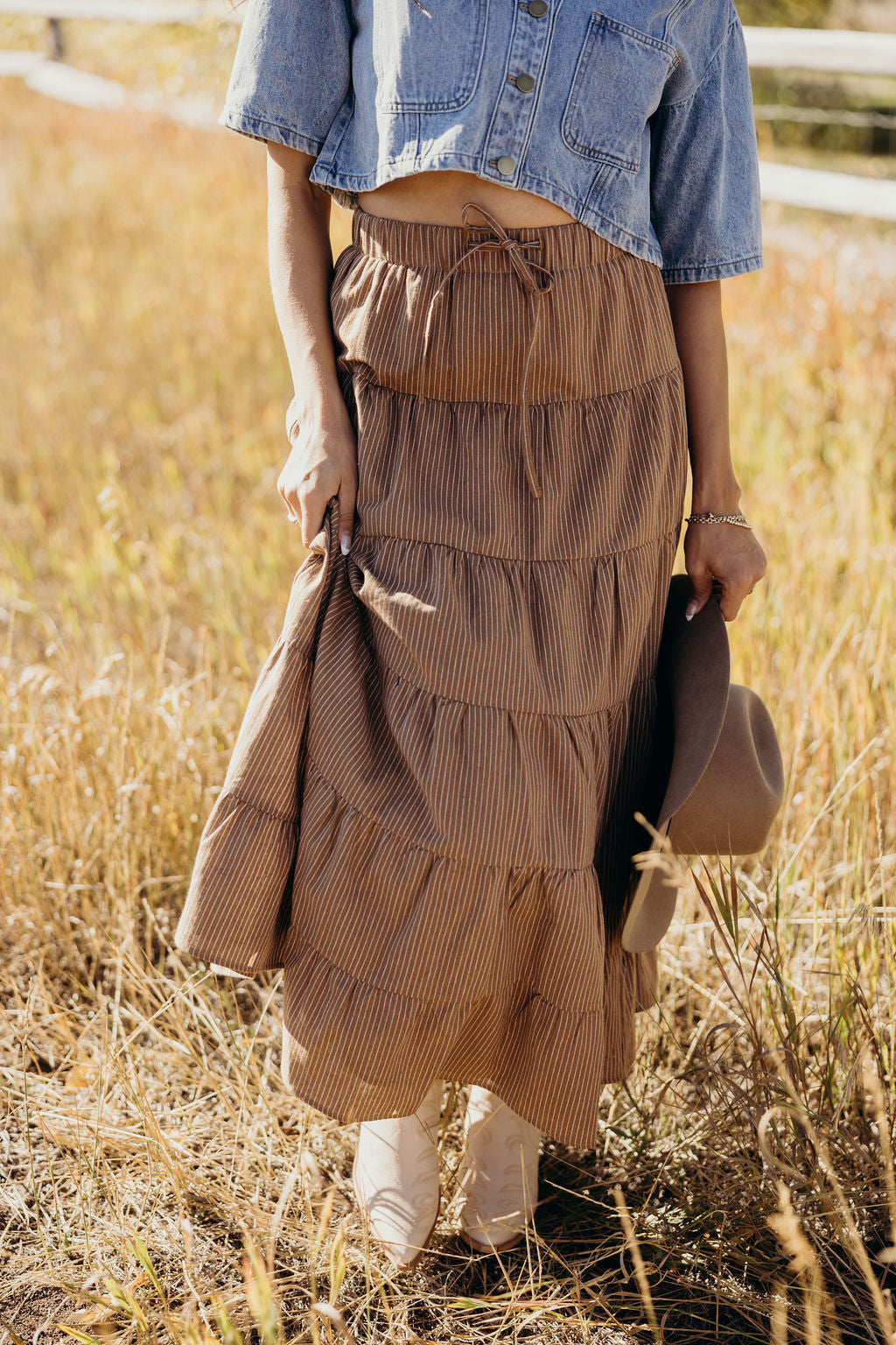 DRAWSTRING BOHO SKIRT - SADDLE STRIPE