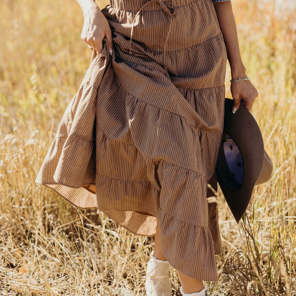 DRAWSTRING BOHO SKIRT - SADDLE STRIPE
