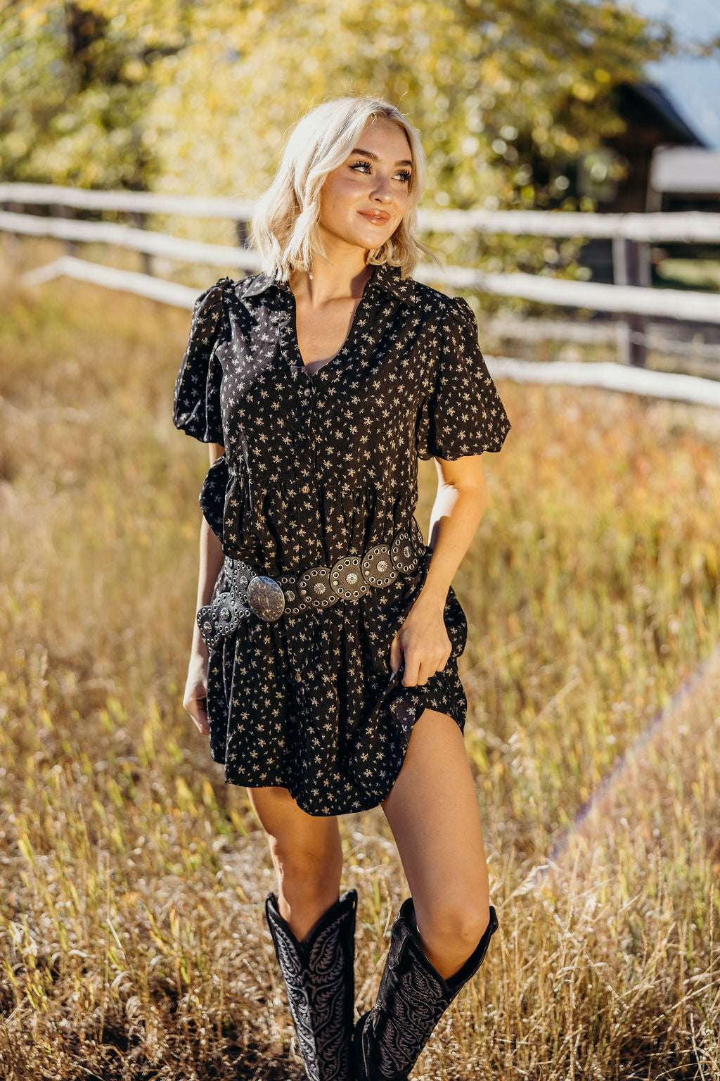 THE CHEYENNE PRINTED DRESS - BLACK