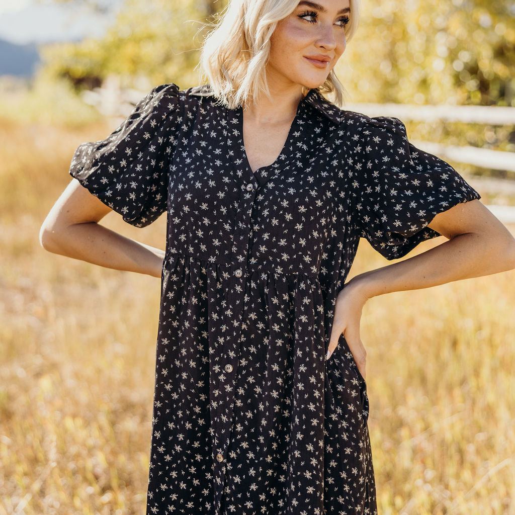 THE CHEYENNE PRINTED DRESS - BLACK