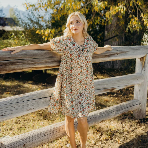 SABLE PRINTED SS DRESS - MARIGOLD
