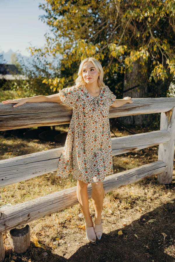 SABLE PRINTED SS DRESS - MARIGOLD