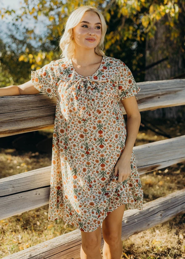 SABLE PRINTED SS DRESS - MARIGOLD
